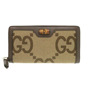 Gucci Jumbo GG Bamboo Canvas Leather Brown Long Wallet